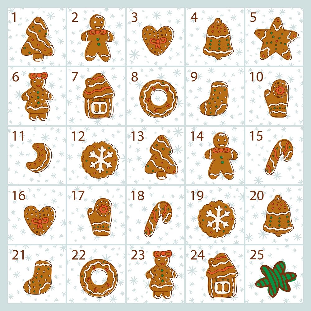 Christmas Gingerbread Cookies Advent Calendar Fabric Panel