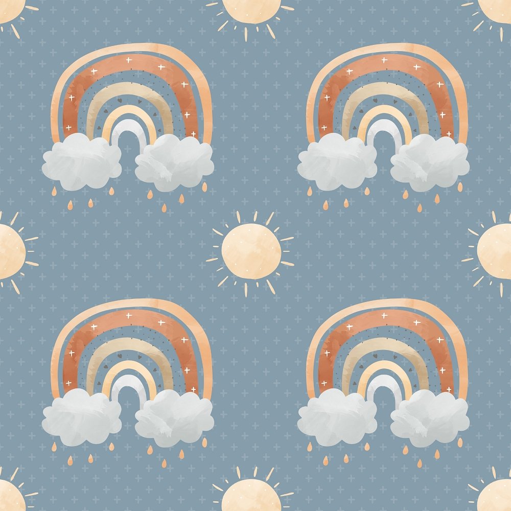 Sunny Day Rainbows Fabric - Blue