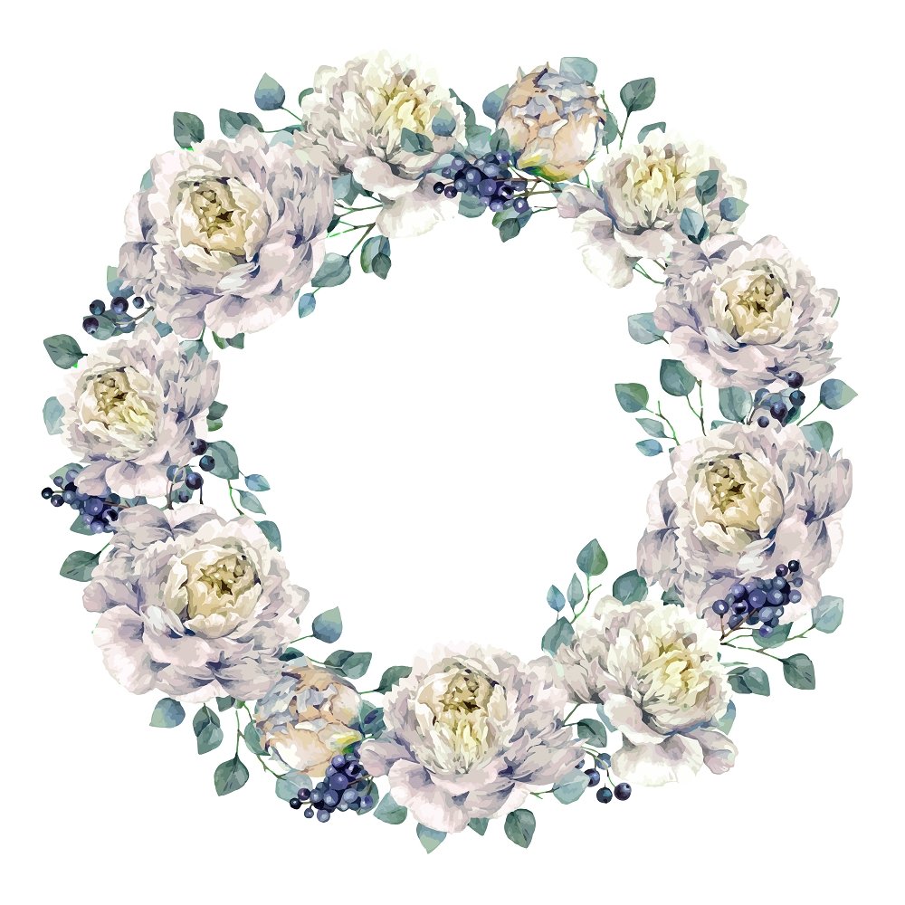 White Peonies & Berries Wreath Fabric Panel