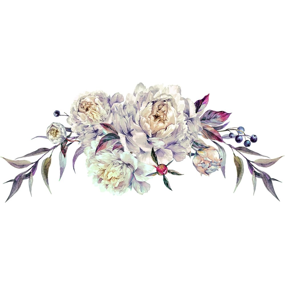 White Peony Wreath Fabric Panel