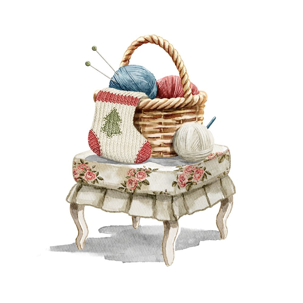 Wicker Basket On Bench Fabric Panel