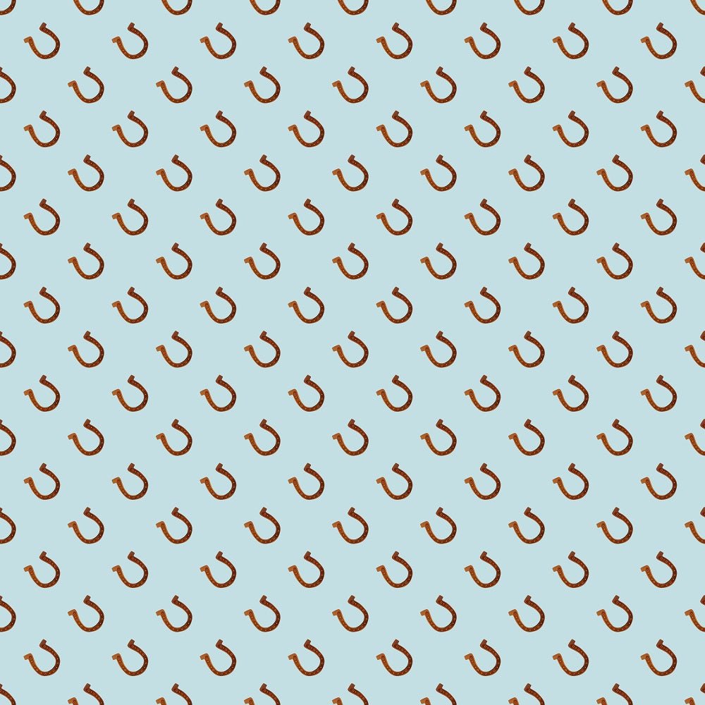 Wild West Horse Shoe Blue Fabric