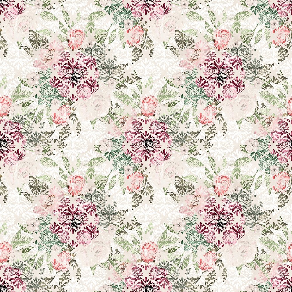 Wildflower Themed Adamascado Fabric - Champagne