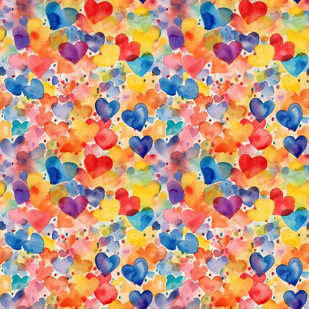 Watercolor Rainbow Hearts Pattern #11 Fabric
