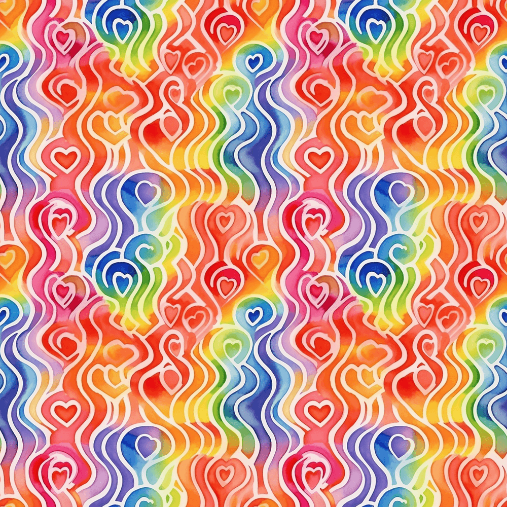 Watercolor Rainbow Hearts Pattern #5 Fabric