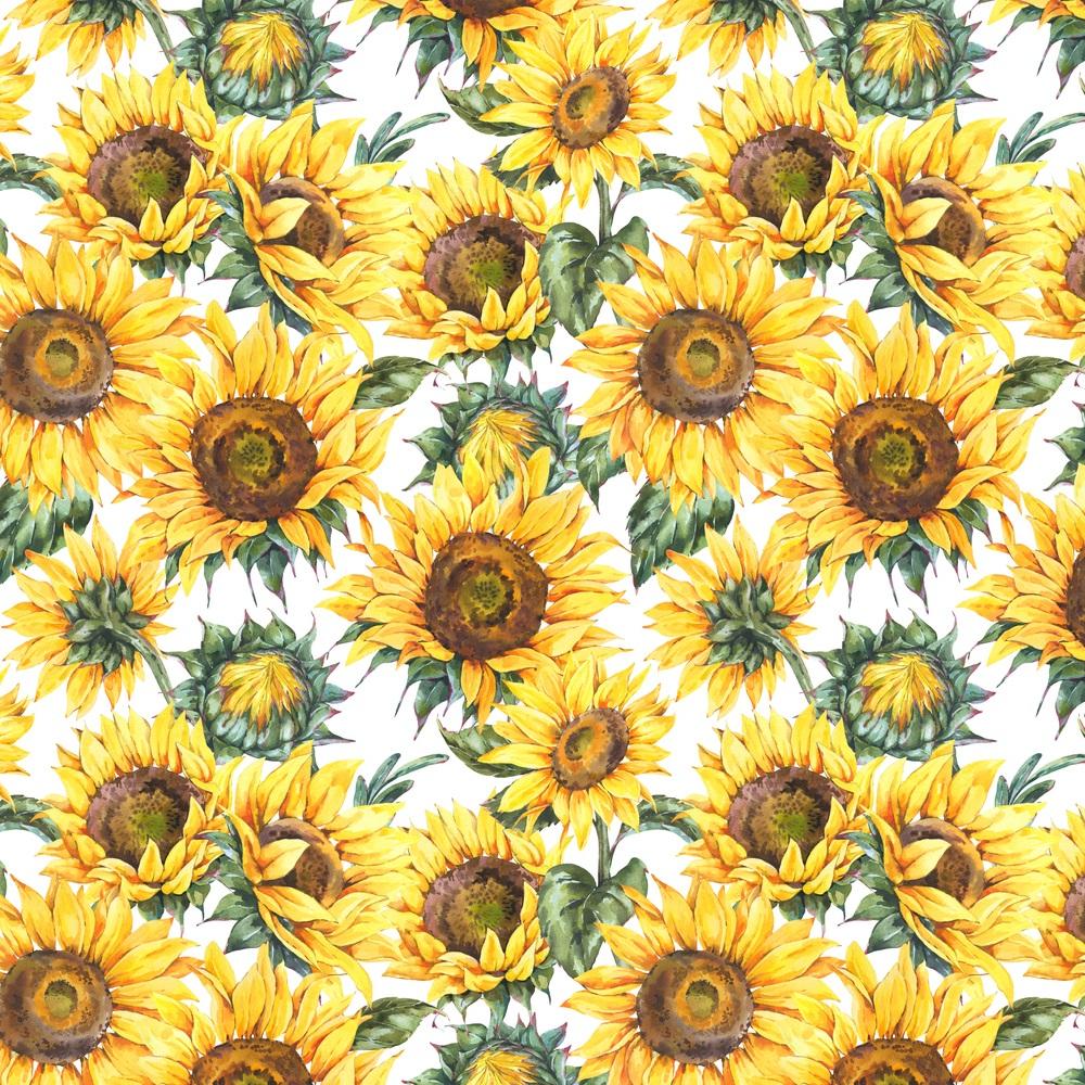 Watercolor Rustic Farmhouse Sunflower Fabric - White