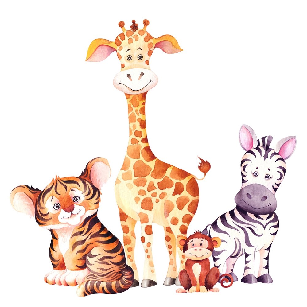 Watercolor Safari Animals Fabric Panel