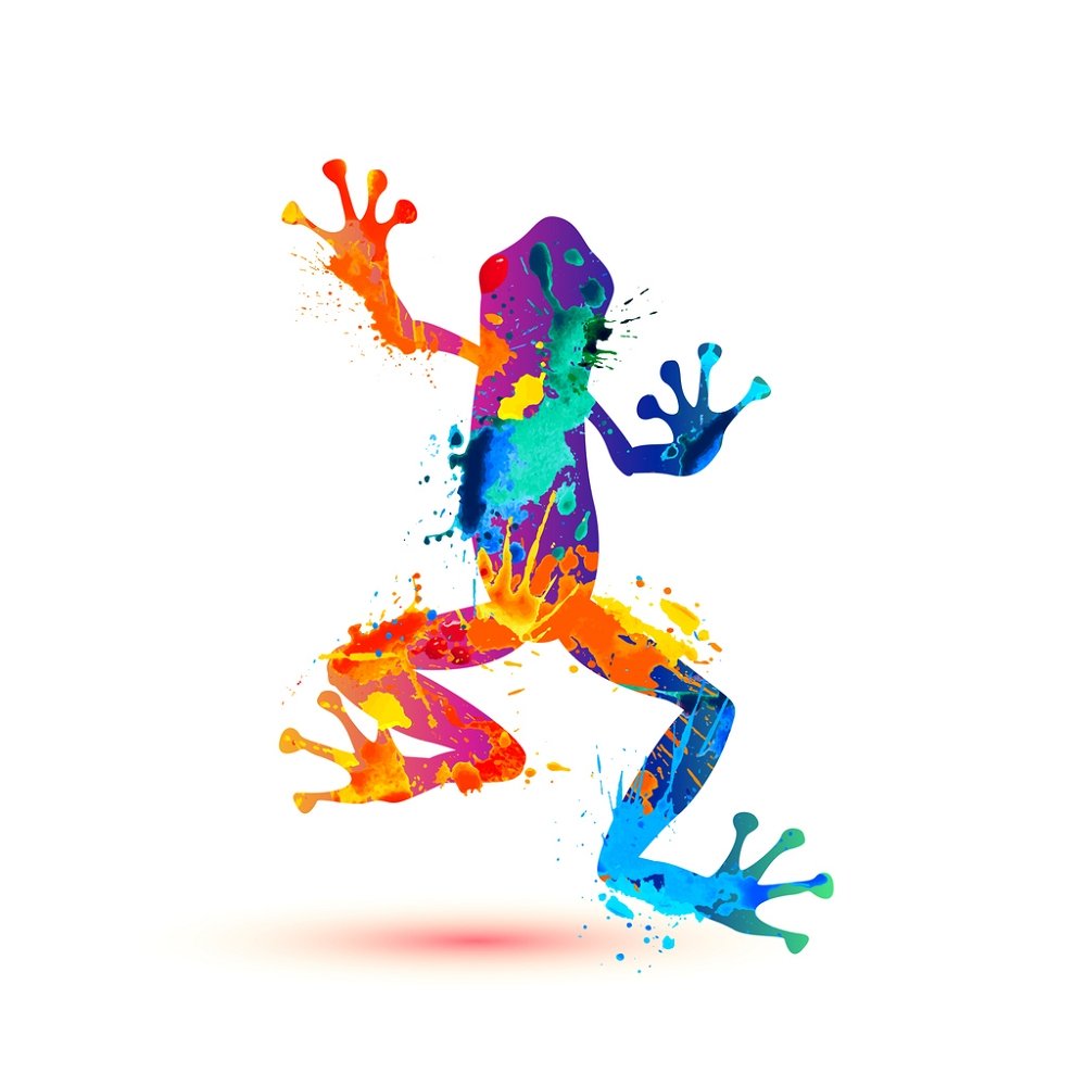 Watercolor Splash Paint Frog Fabric Panel - Multi