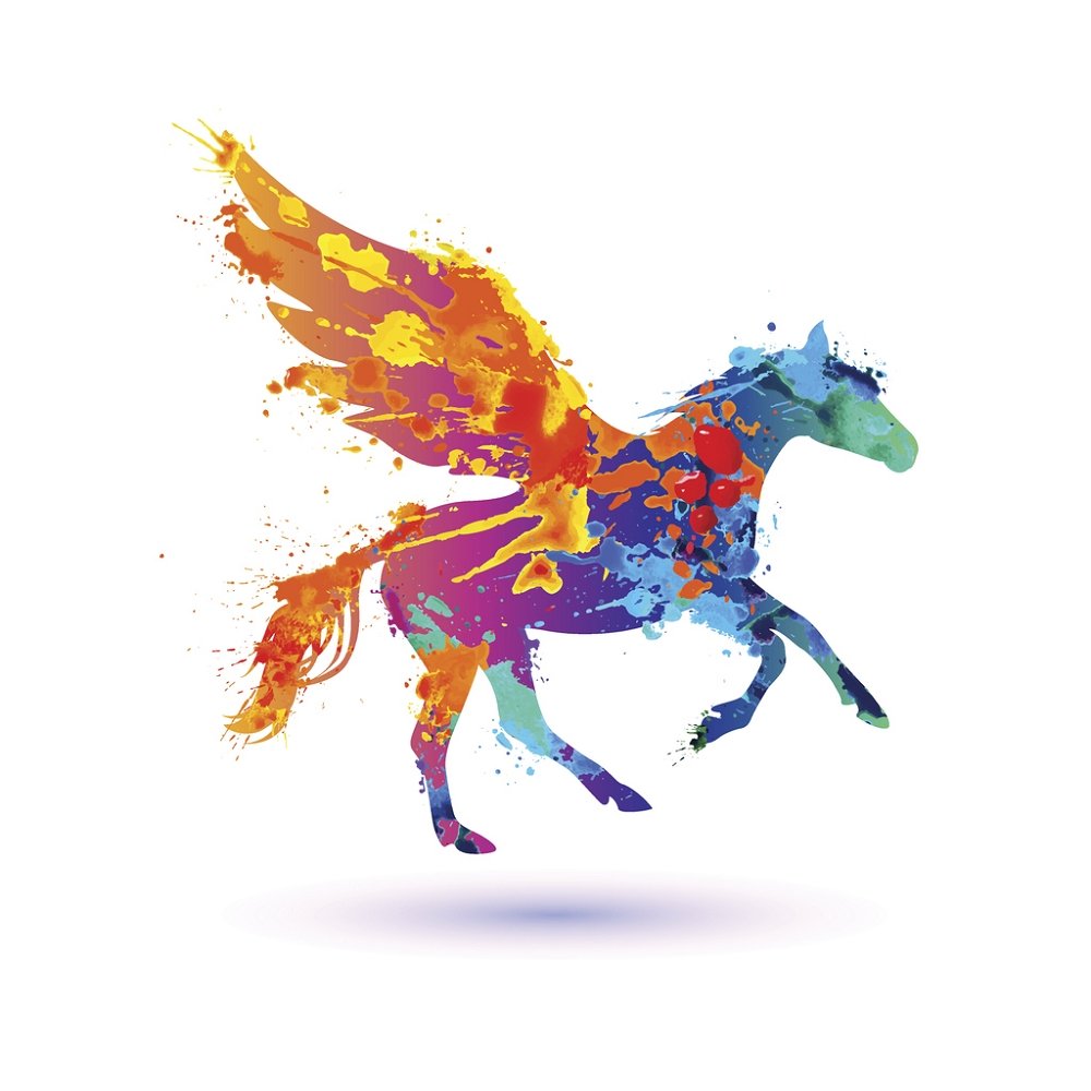 Watercolor Splash Paint Pegasus Fabric Panel - Multi