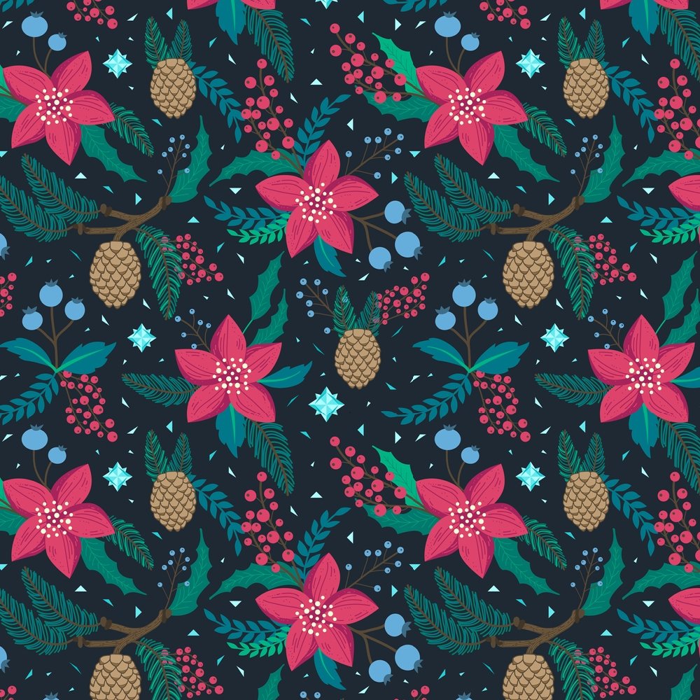 Whimsical Poinsettia Fabric - Multi