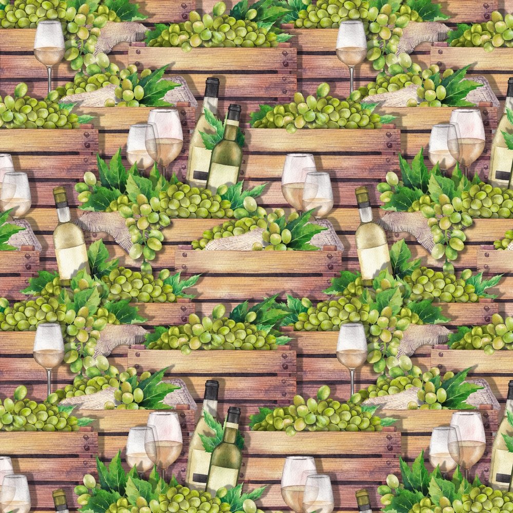 White Wine Within Wooden Boxes Fabric - Multi