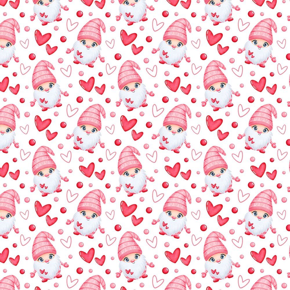 Cartoon Valentine Gnome Fabric - Pink
