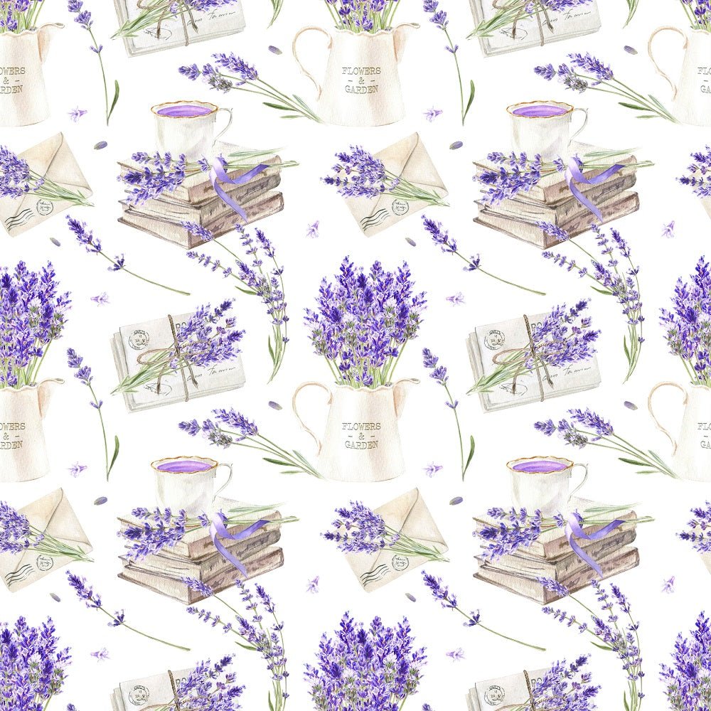 Watercolor Lavender Books Fabric