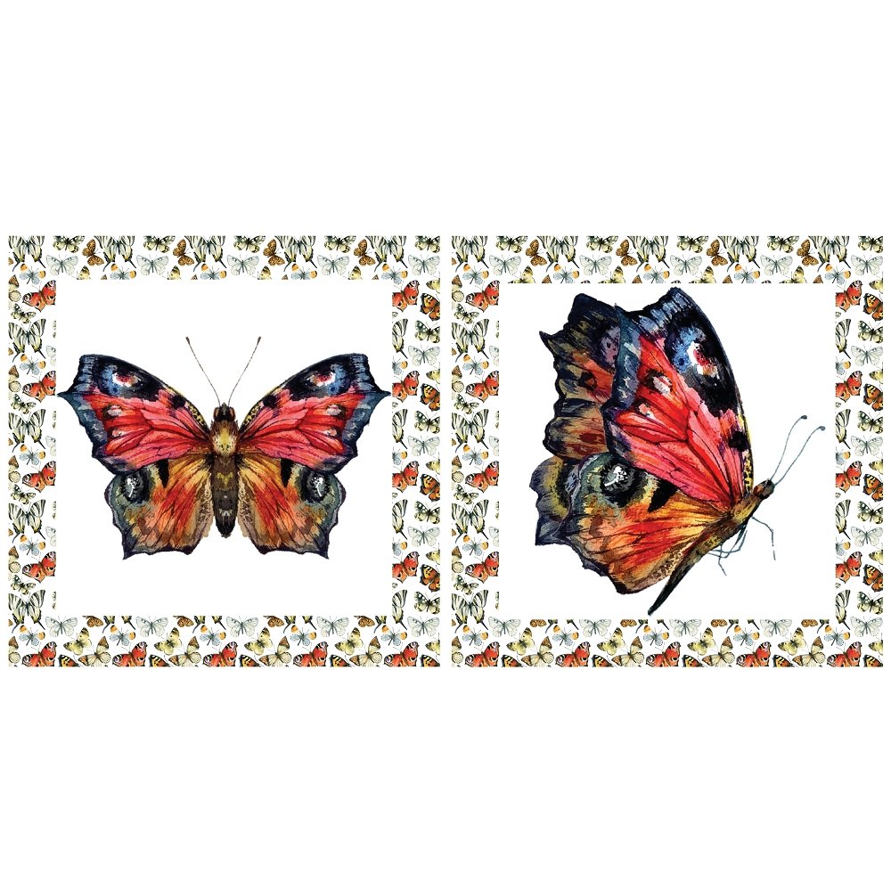 Watercolor Peacock Butterfly Pillow Fabric Panels