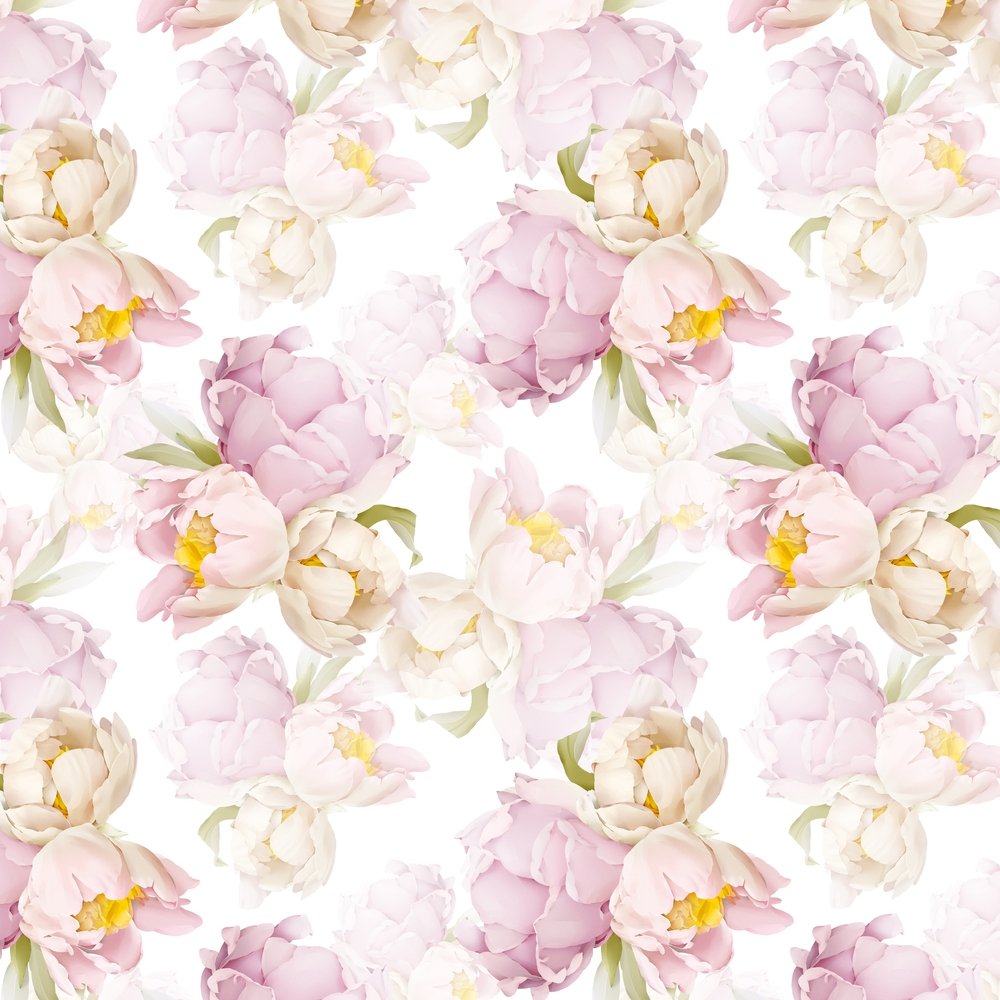 Watercolor Peony Bouquets Fabric - White