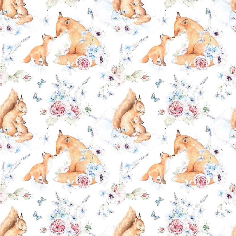 Watercolor Woodland Animals Foxes Fabric