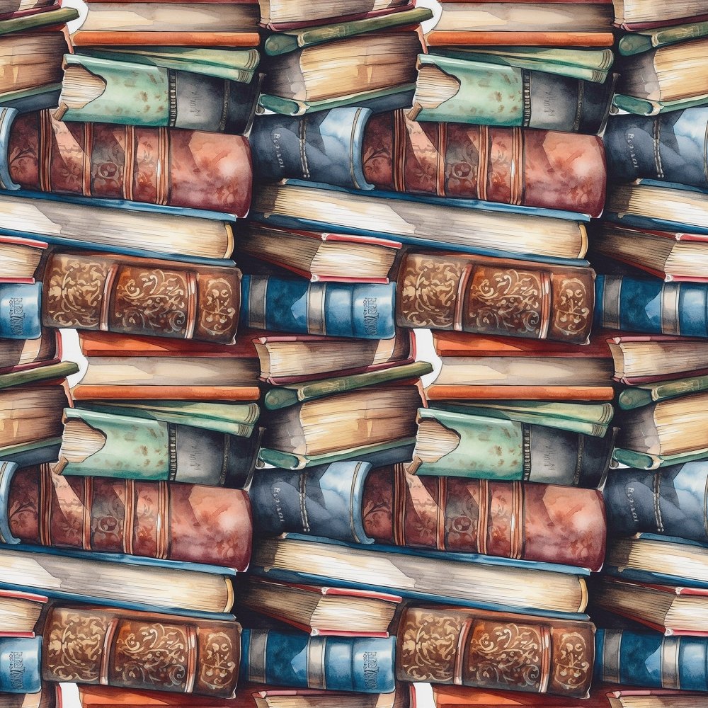 Whimsical Messy Stacked Books #4 Fabric