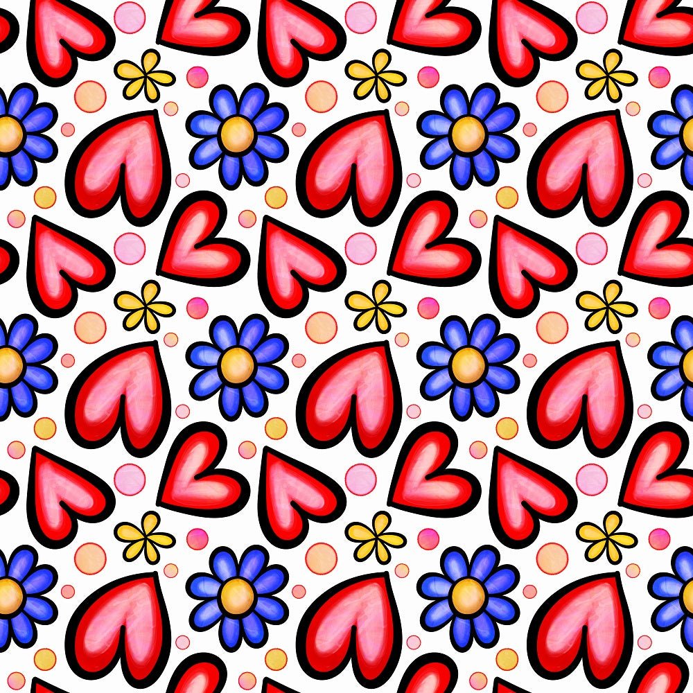 Watercolor Floral Hearts Collage #7 Fabric