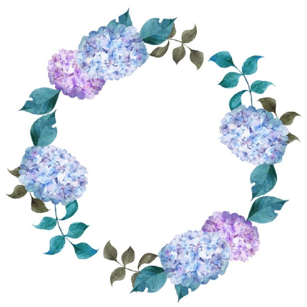 Watercolor Floral, Hydrangea Flower Wreath Fabric Panel - White