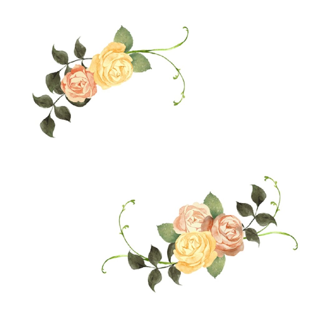 Watercolor Floral, Retro Rose Fabric Panel - White