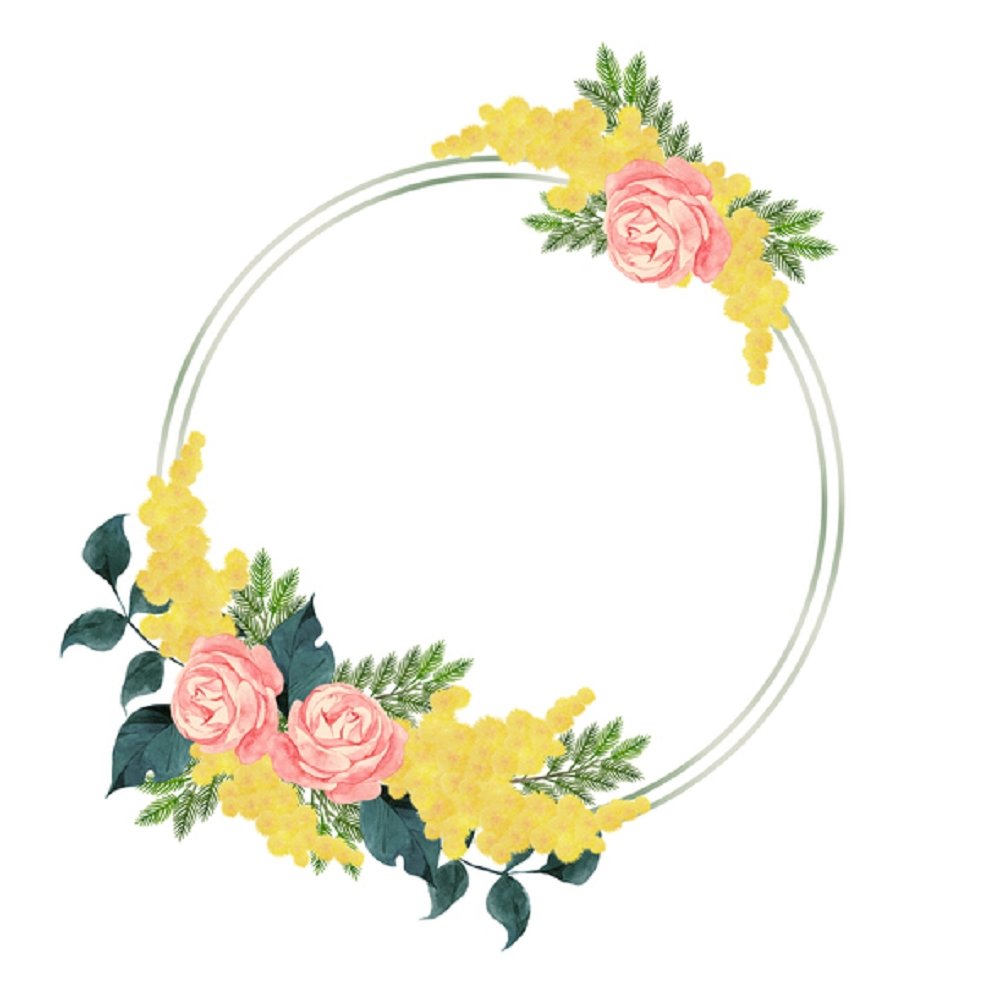 Watercolor Floral, Rose And Mimosa Wreath Fabric Panel - White