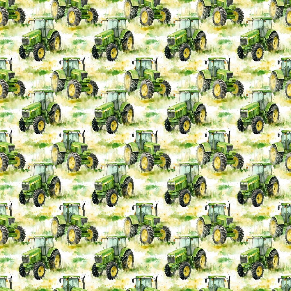 Watercolor Green Tractor In Field Fabric