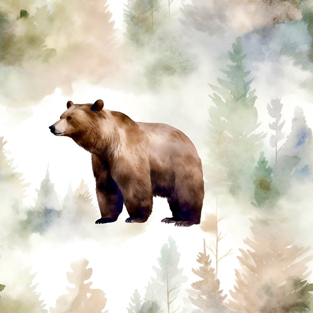 Watercolor Grizzly Bear Fabric