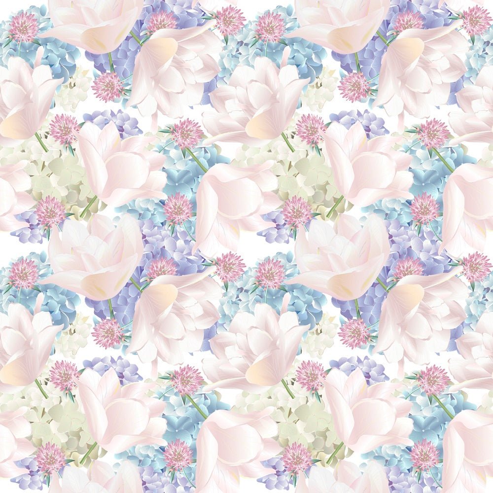 Watercolor Hydrangea and Tulips Botanical Fabric