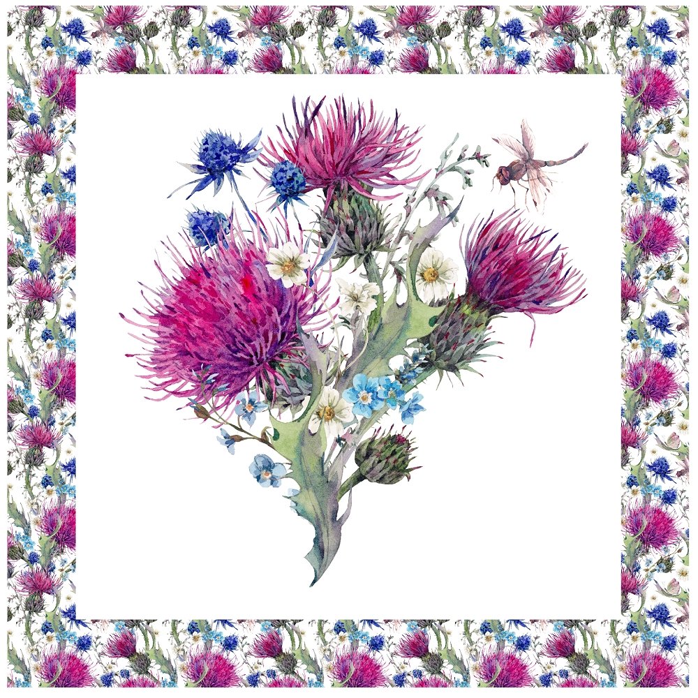 Watercolor Thistles & Wildflowers Pillow Panel
