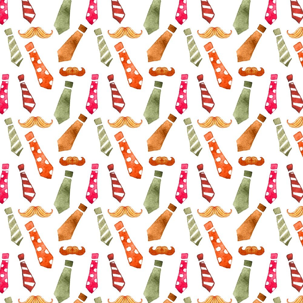Watercolor Ties & Mustaches Fabric