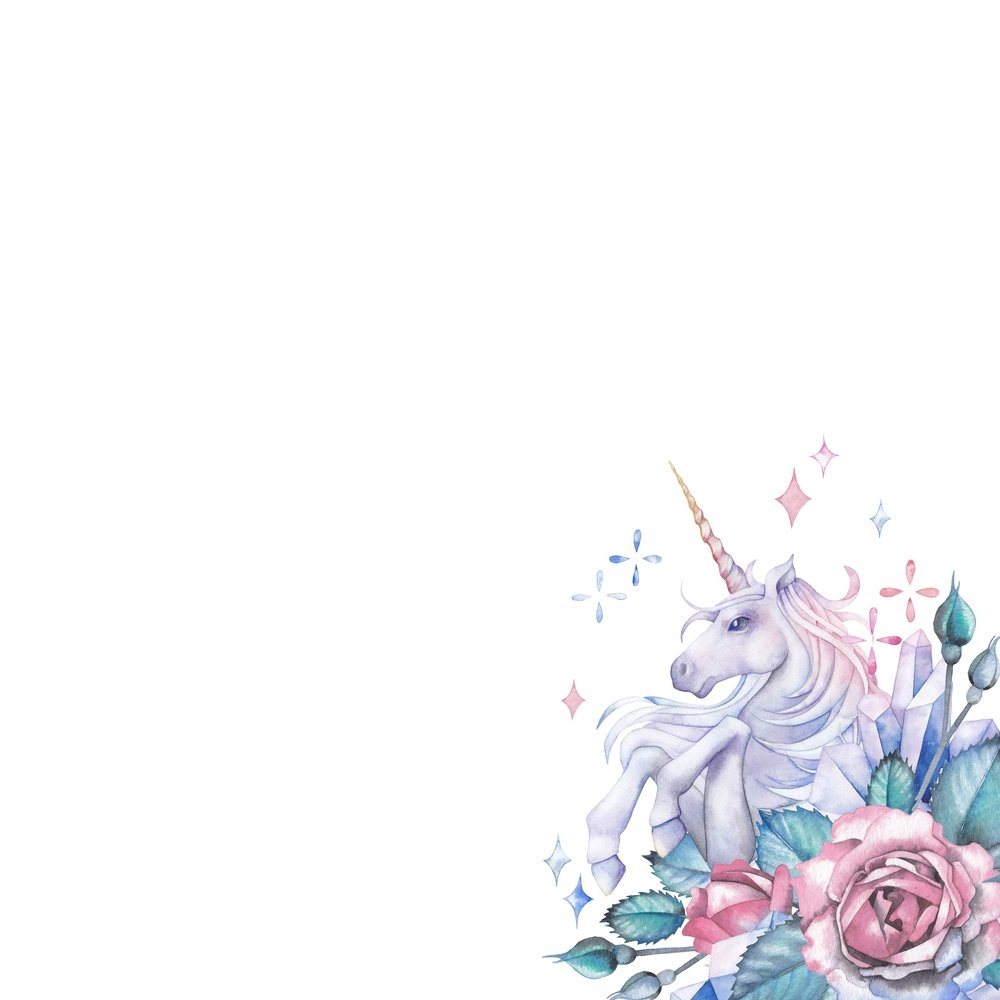 Watercolor Unicorn With Roses & Crystals Fabric Panel