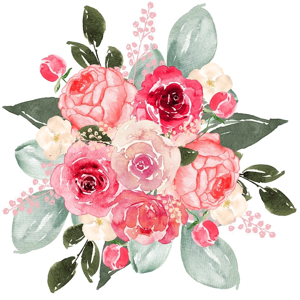 Watercolor Valentine Roses Bouquets #1 Fabric Panel