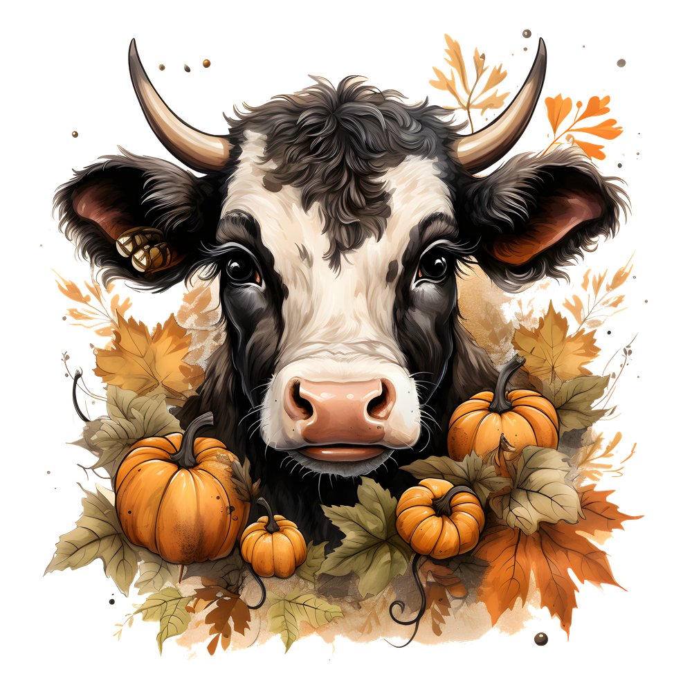 Watercolor Fall Cows Portrait #3 Fabric Panel