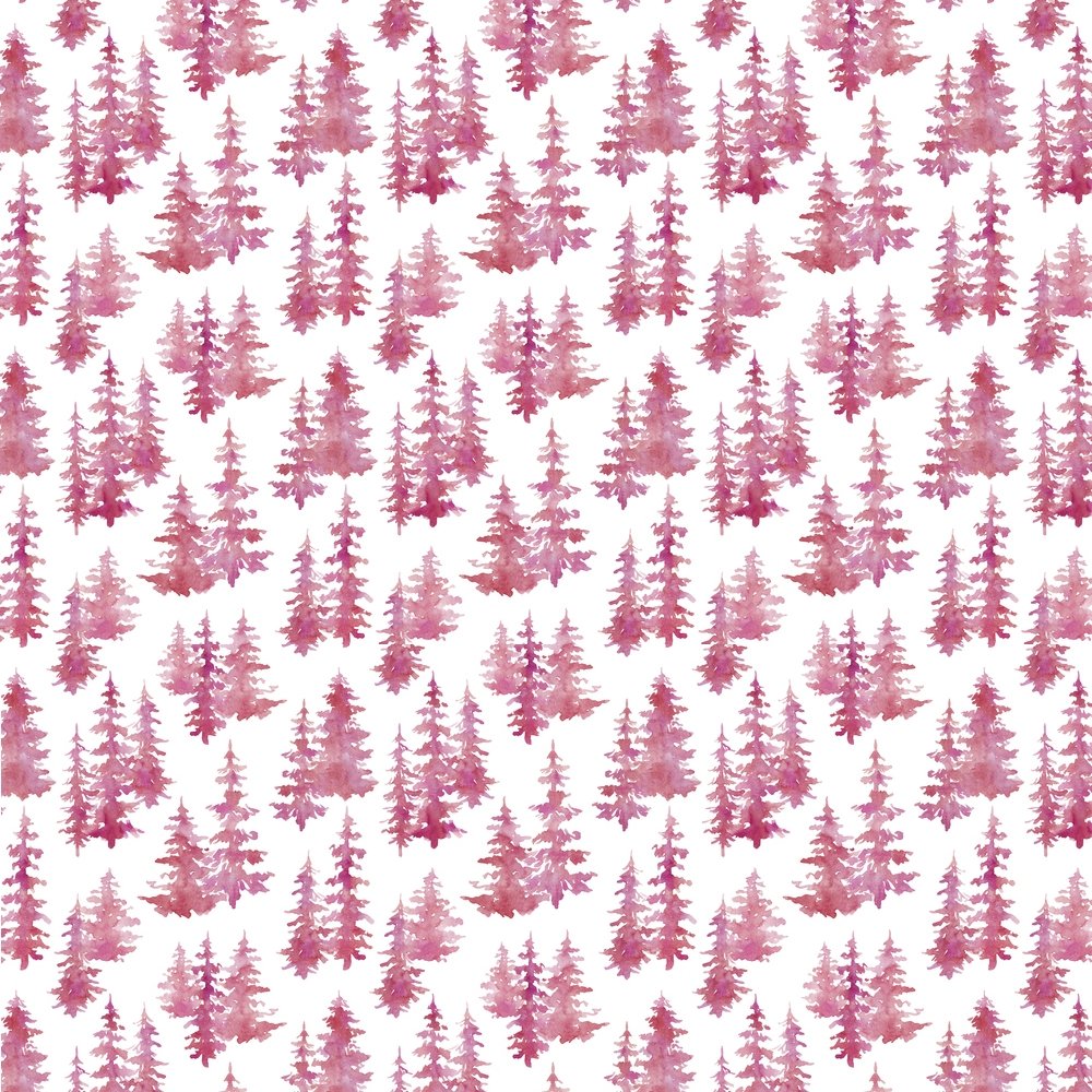 Watercolor Fir Tree Forest Fabric - Pink