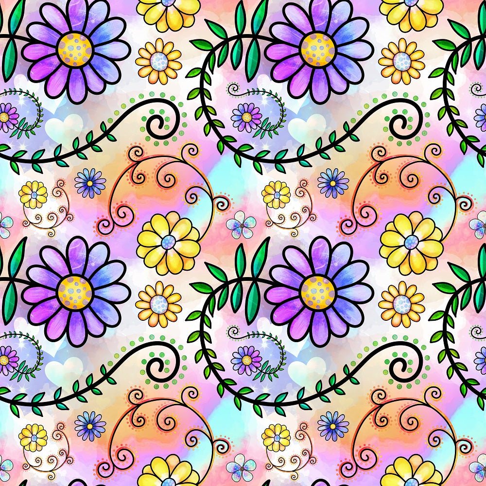 Watercolor Floral Collage #11 Fabric