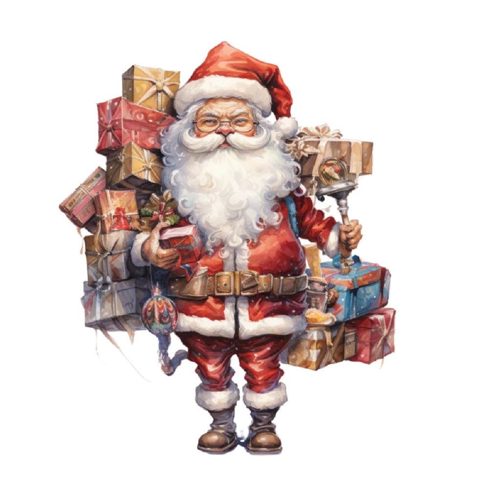 Watercolor Vintage Santa with Presents #1 Fabric Panel