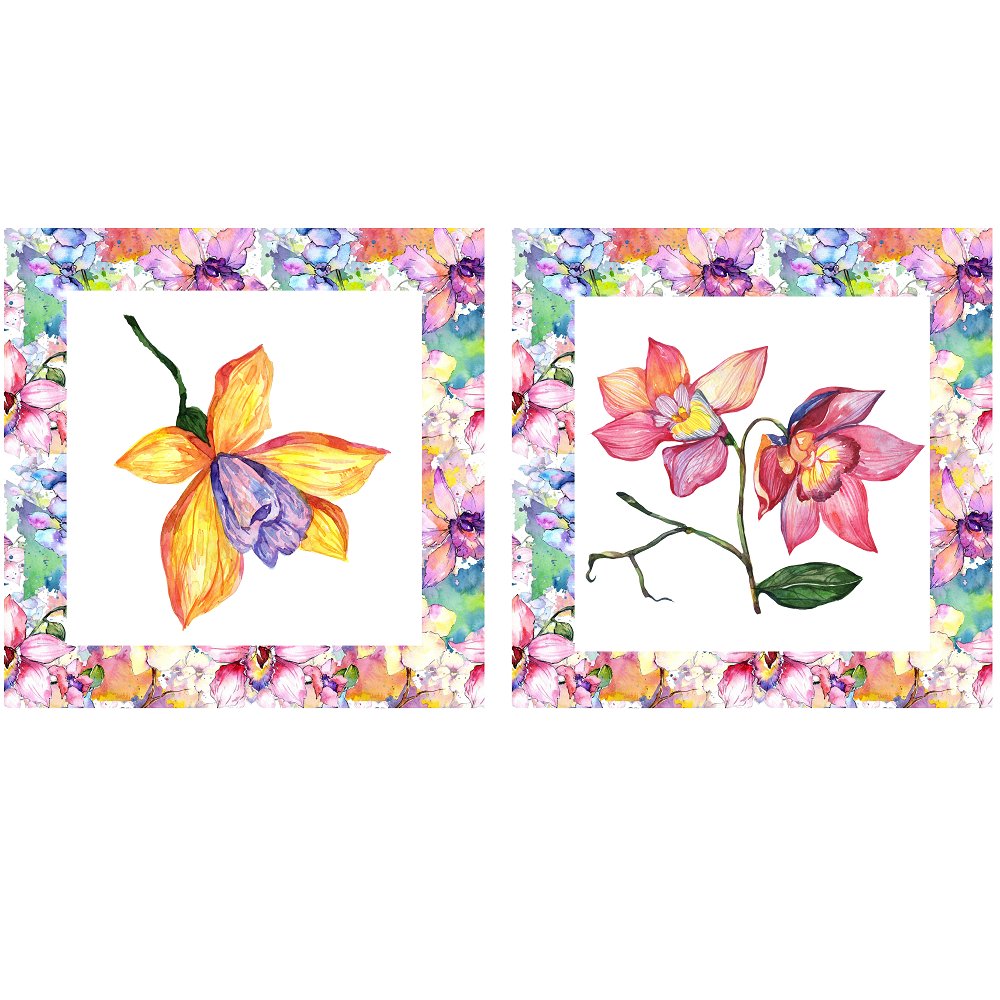 Watercolor Wildflower Orchid Pillow Fabric Panels