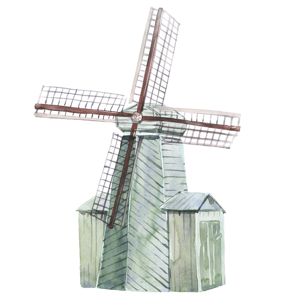 Watercolor Windmill Fabric Panel