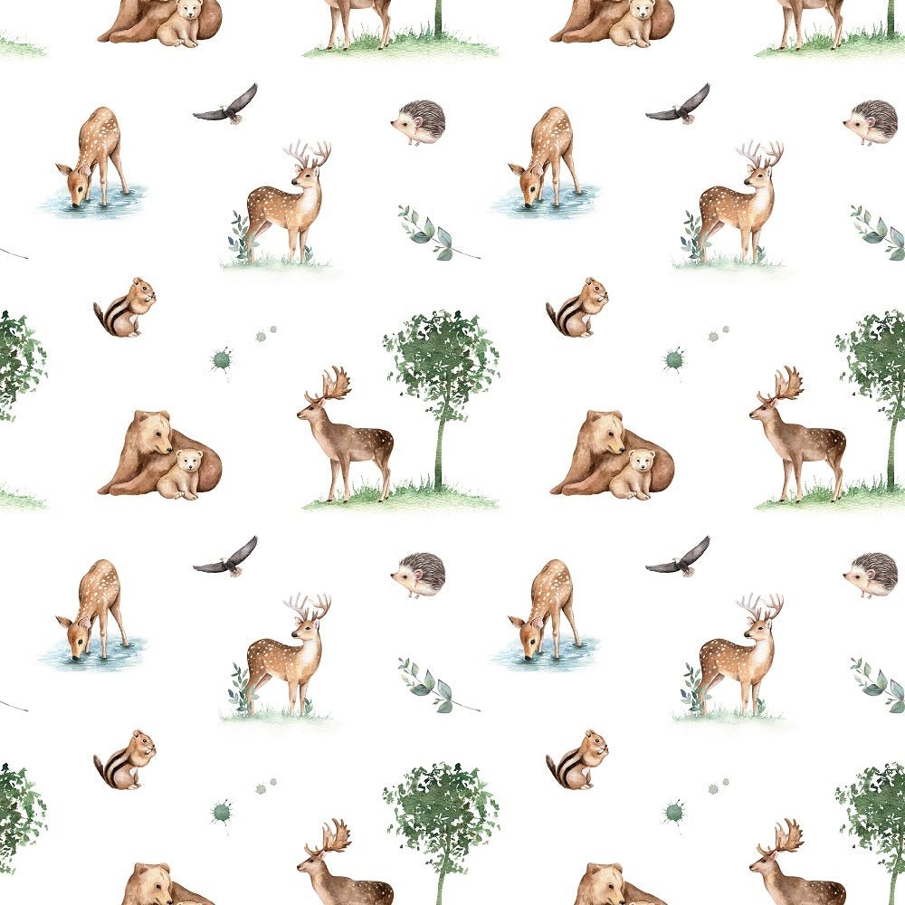 Watercolor Woodland Animals Squirrels Fabric