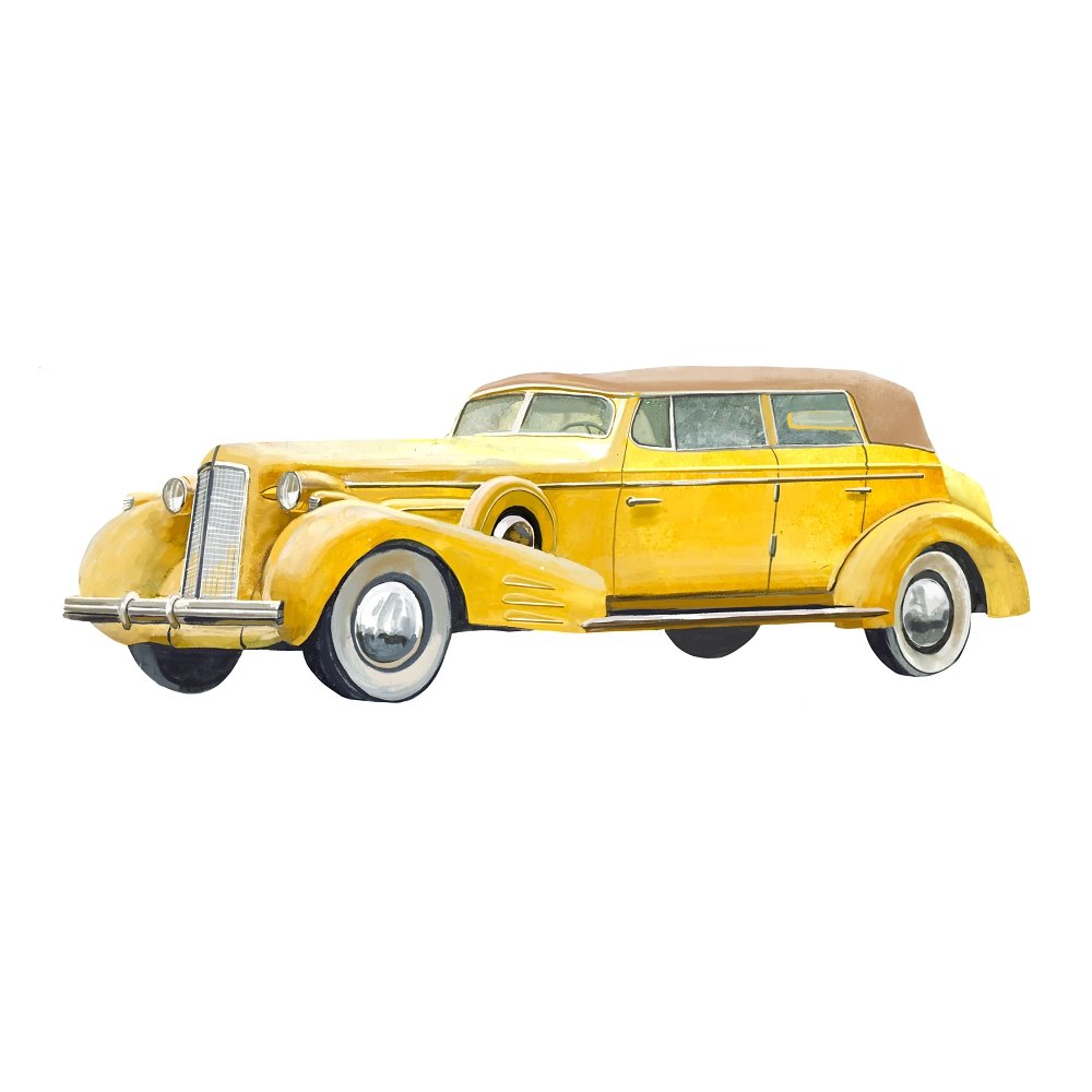 Watercolor Yellow Retro Car Fabric Panel