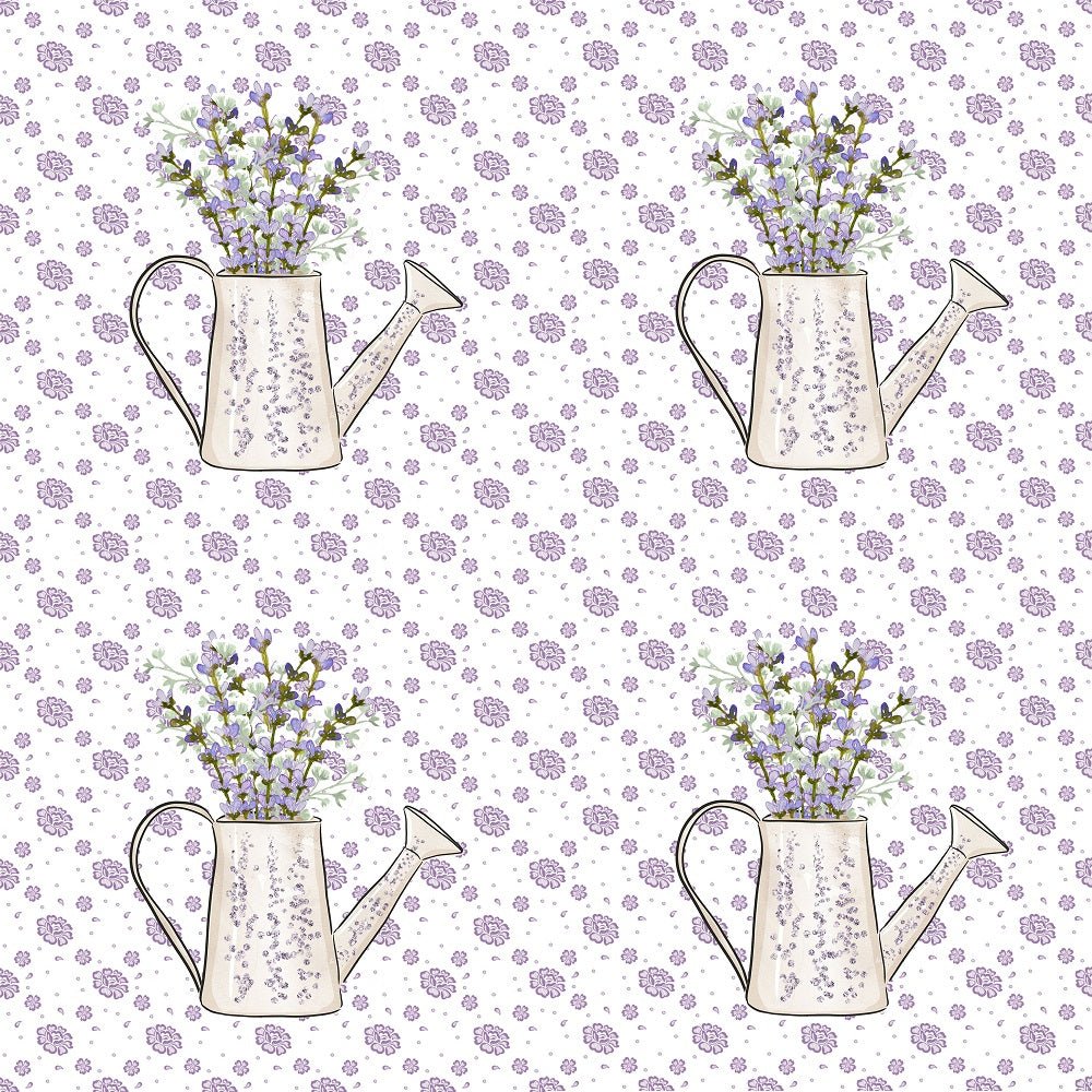 Watering Pot on Small Flowers Fabric - White