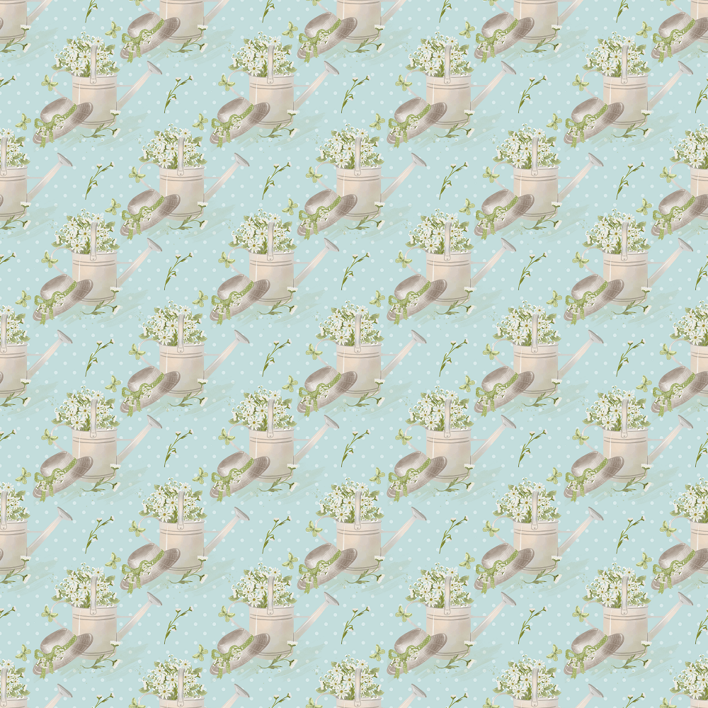 Watering The Daisies Fabric - Blue