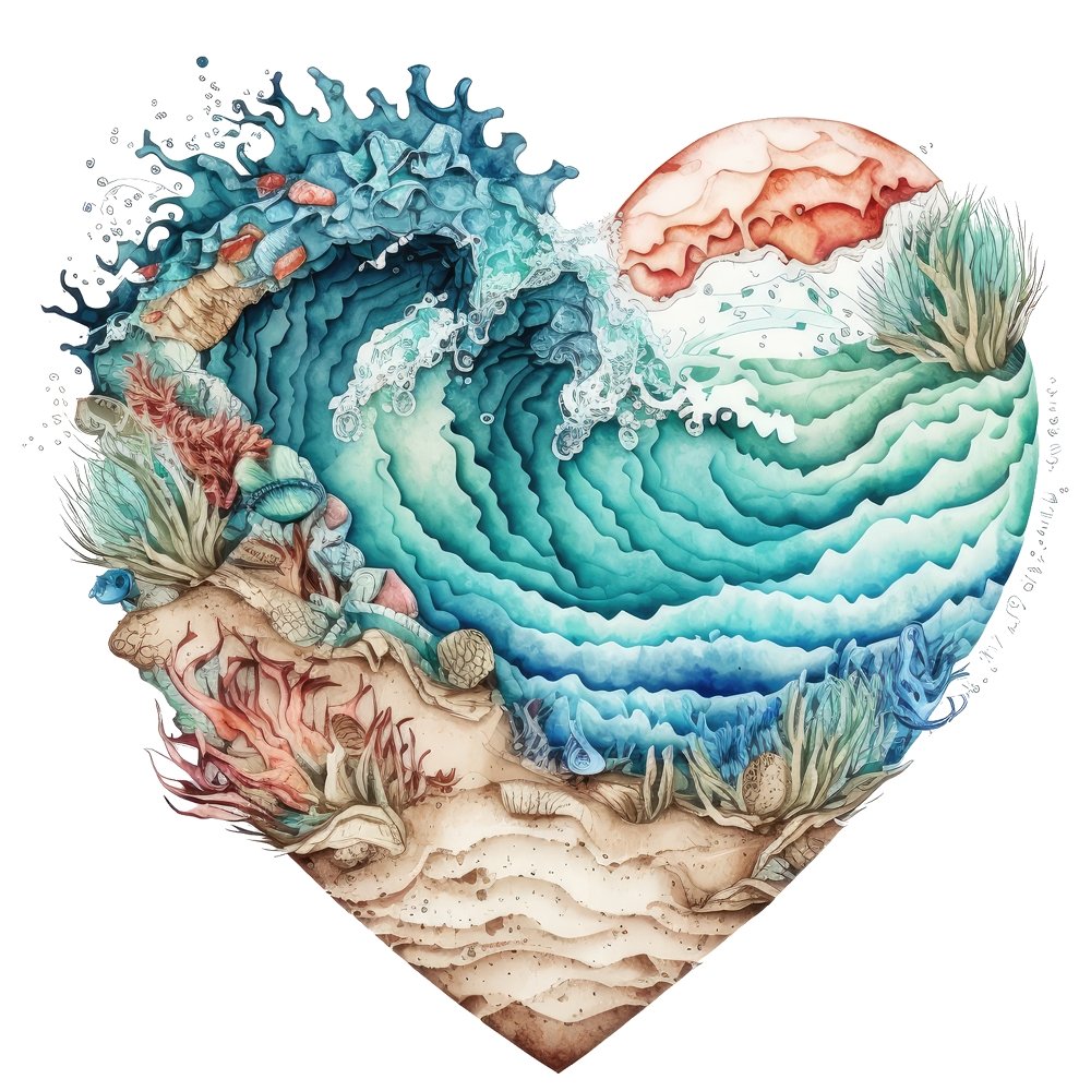 Wavy Beach Heart #1 Fabric Panel