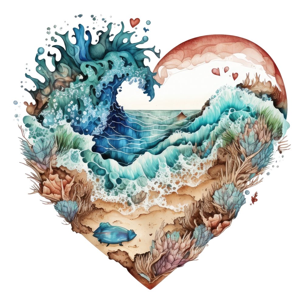 Wavy Beach Heart #2 Fabric Panel