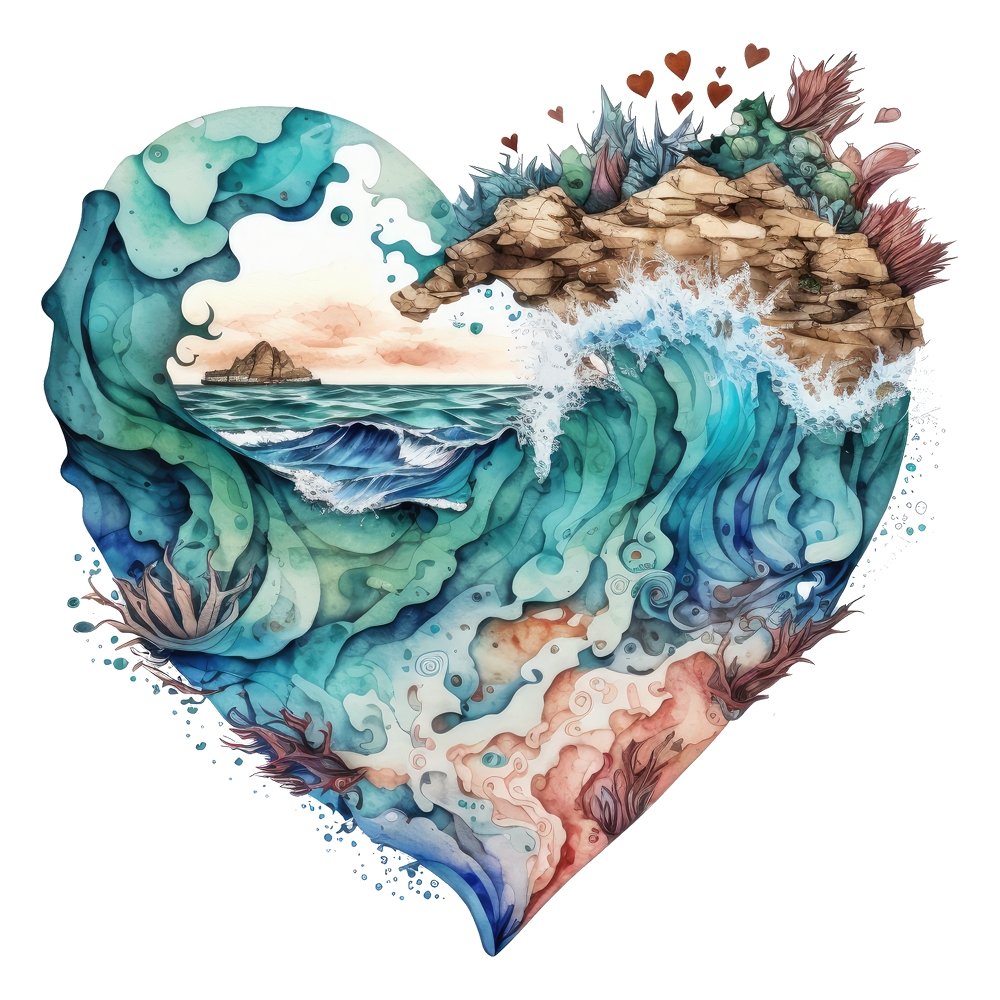 Wavy Beach Heart #3 Fabric Panel