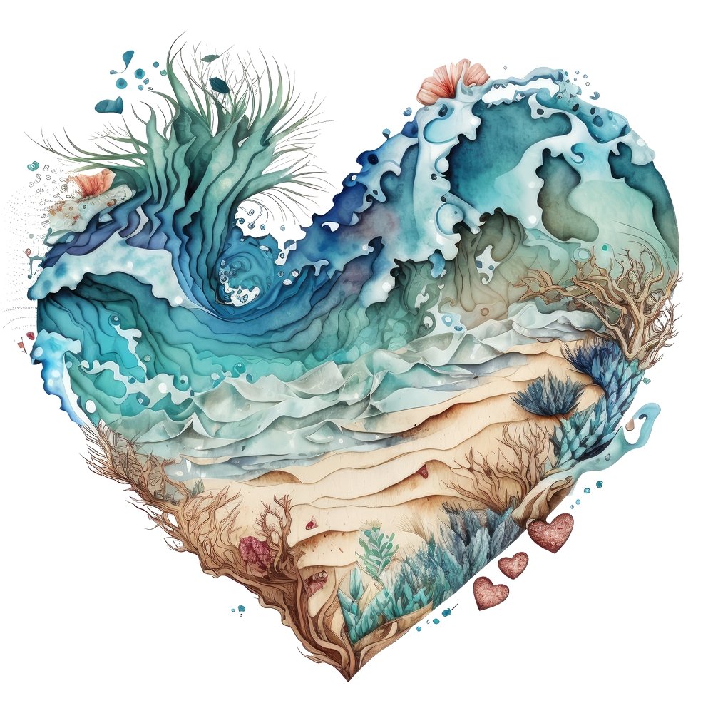 Wavy Beach Heart #4 Fabric Panel