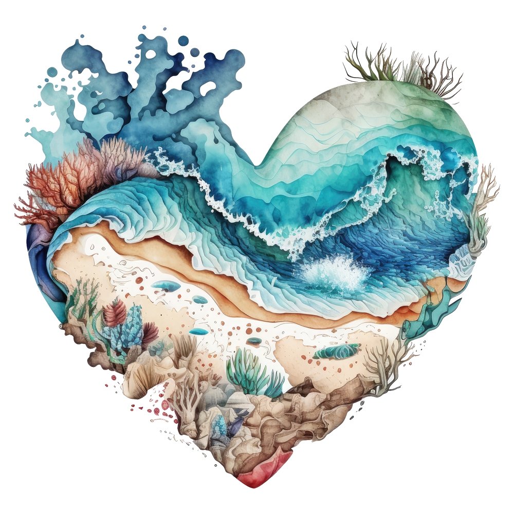 Wavy Beach Heart #6 Fabric Panel