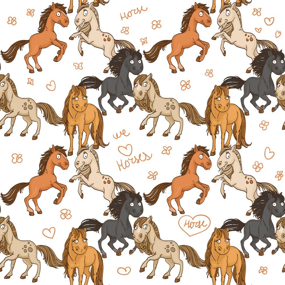 We Love Horses Fabric - White