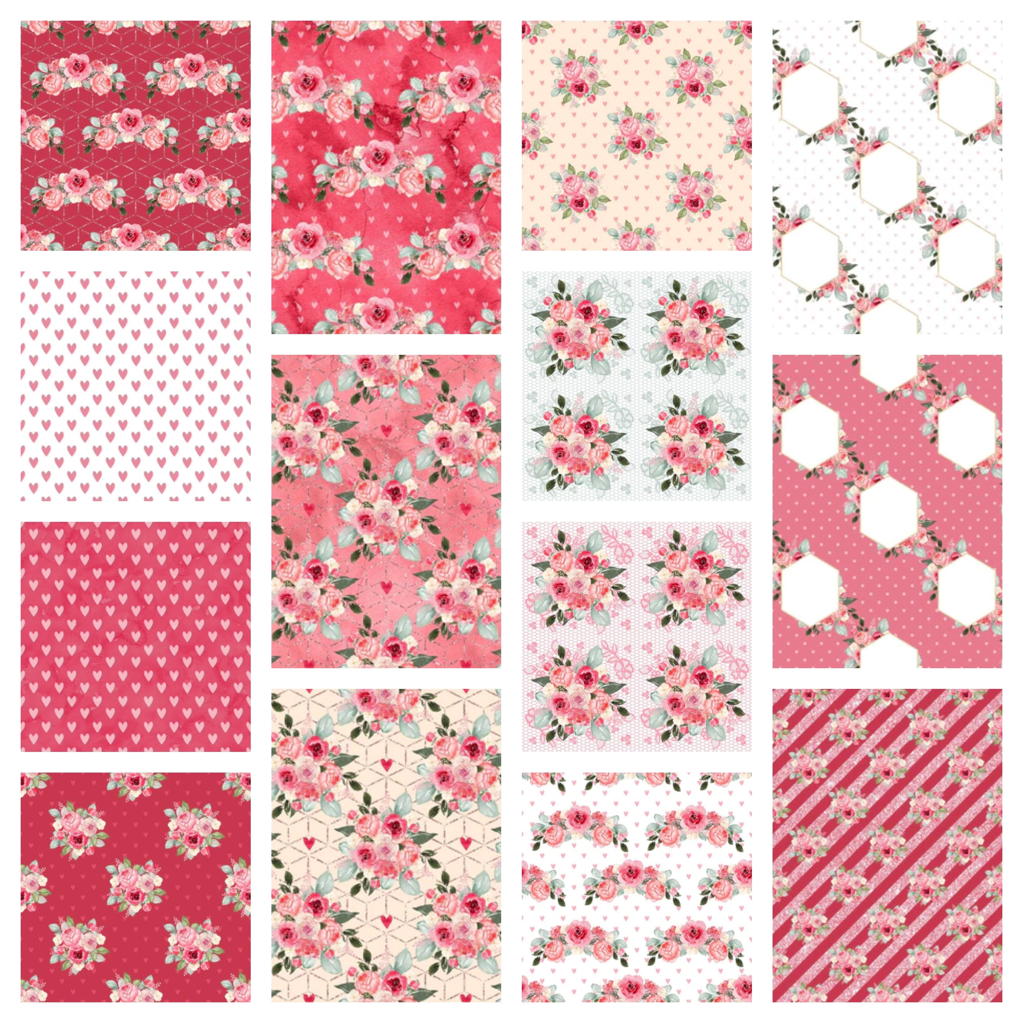 Watercolor Valentine Roses Fabric Collection - 1 Yard Bundle