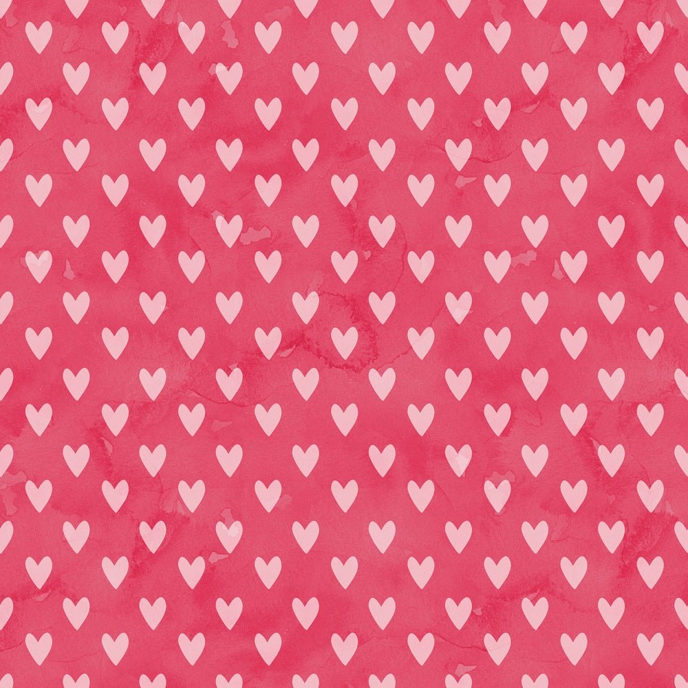 Watercolor Valentine Roses Hearts on Grunge Fabric - Red